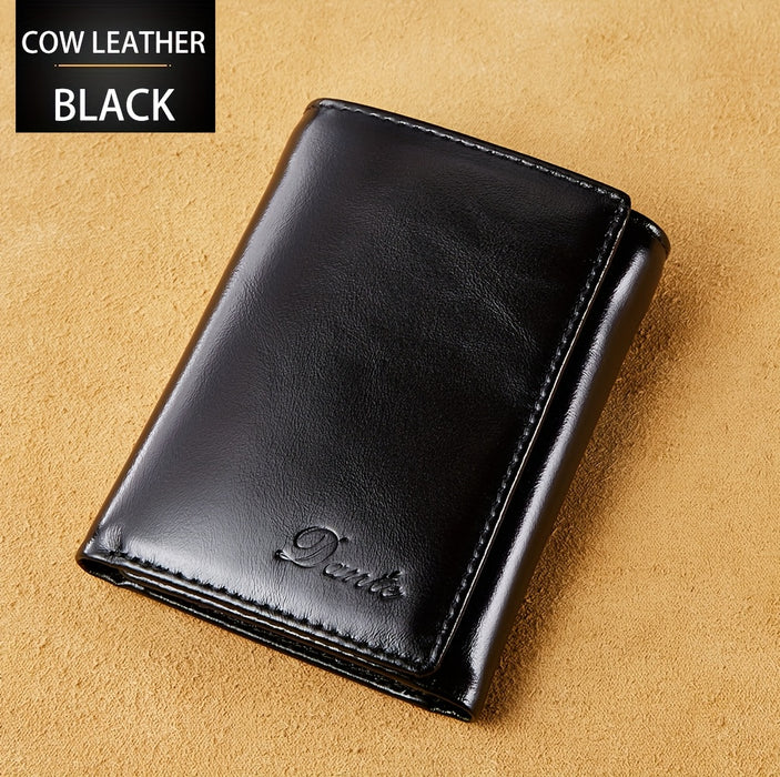 Vintage Oil Wax Layer Cowhide Men's Wallet, RFID Anti-theft Card Folding Genuine Leather Wallet, Large Capacity Multi-Card Credit Card Holder, Transparent ID Document Card Holder, 12 Bank Card Slots, 2 Transparent ID Document