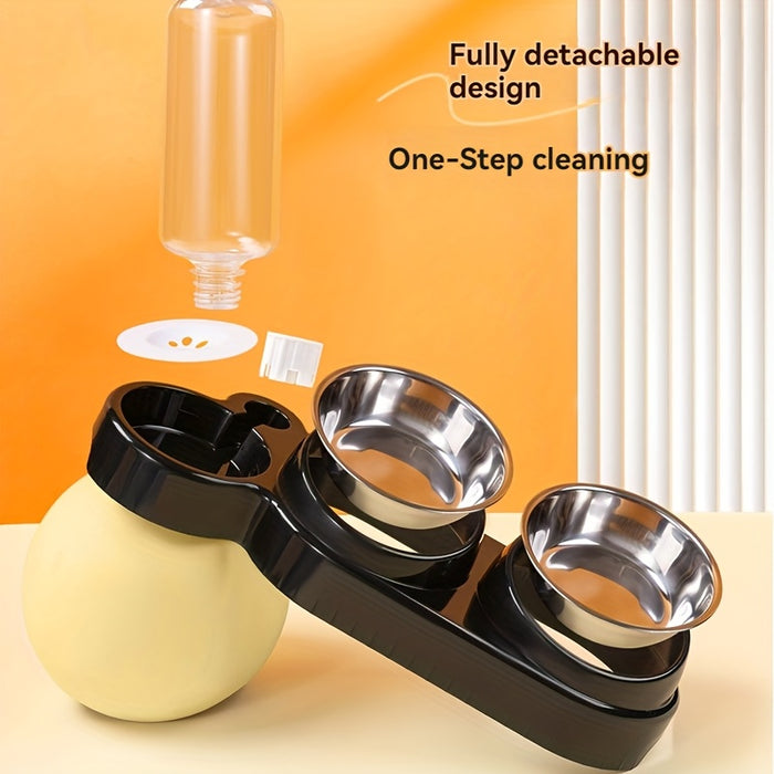 2-in-1 Pet Feeder and Water Dispenser, Stainless Steel & Plastic, Automatic Dual Bowl for Cats and Dogs, Easy Sloped Design, Durable Feeding Station
