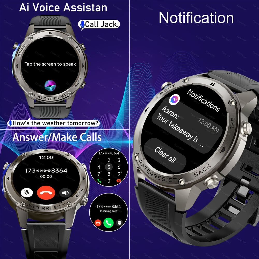 Fanwear Smart Watch for Men & Women, 5ATM, 650mAh Rechargeable Battery, USB Charging, 100+ Sports Modes, Call Function, Distance Tracking, GPS, Compass, Round Dial, Compatible with IOS & Android, Distance Tracking Watch | Rou