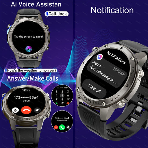 Fanwear Smart Watch for Men & Women, 5ATM, 650mAh Rechargeable Battery, USB Charging, 100+ Sports Modes, Call Function, Distance Tracking, GPS, Compass, Round Dial, Compatible with IOS & Android, Distance Tracking Watch | Rou