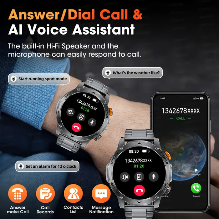 LIGE Men'S Smart Watch with 1000mAh Battery, Wireless Calls, Sleep Monitor, 1, 17.78cm Round Screen, LED Flashlight, 120+ Sports Modes, Fitness Tracker, IPX8 Waterproof, Compatible with Android & for iPhone