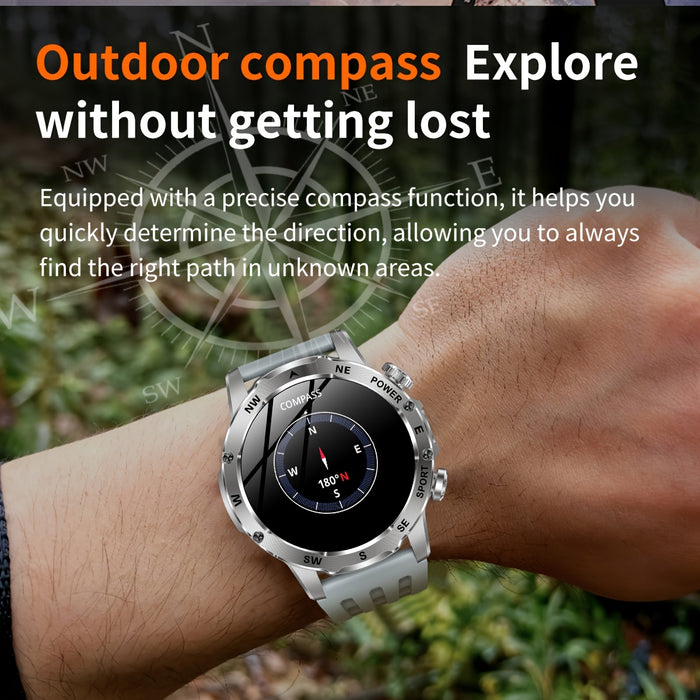 TKTKYY Men'S Outdoor Sports Smartwatch with 3.89cm HD Display, 800mAh Long Battery Life, Compass, 100+ Sports Modes, Flashlight, Wireless HD Calls, Pedometer, SMS Notifications - Compatible with for iphone & Android, Perfect