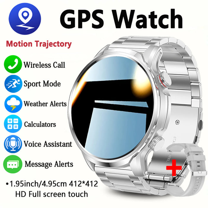 2025 New GPS Tracking Smartwatch, 1, 95-inch HD Large Screen, 500mAh Large Capacity Battery, Built-in 5, 2/3, 0 Dual Wireless Chip, Supports Wireless Calling, Multiple Sports Modes, Suitable for iPhone and Android, Zinc Alloy