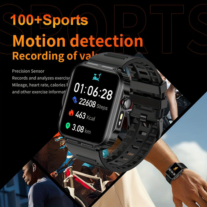 COIUSOR Men'S New 2.01-Inch Smartwatch, with Built-In LED Flashlight, Mobile Phone Synchronization Information, Wireless Calls, High Quality, Over 100 Sports Modes, Compatible with Smart Devices for Iphone And Android Phones