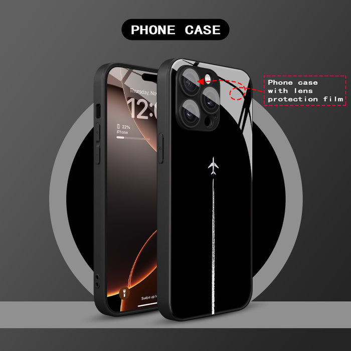 Minimalist Black Sky Airplane Contrail Pattern with Lens Protection Phone Case for Iphone Models 16/16Pro/16Promax/16Plus/15/15Plus/15Pro/15Promax, 14/14Plus/14Pro/14Promax, 13/13Pro/13Promax, 12/12Pro/12Promax, 11/11Pro/11Pr