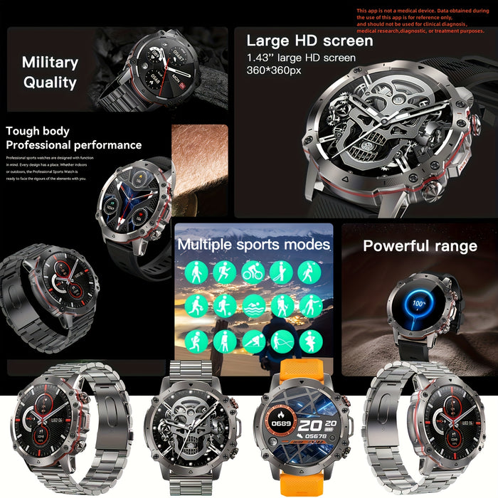 1pc Men's Smart Watch with Call Function, 3.61cm HD Display, Fitness Tracker, Sleep & Calorie Monitor, Wireless, Multi-Sport Modes, USB Rechargeable, Metal Bezel & Dual/Silicone Straps, Android Compatible, Smart Watch for And