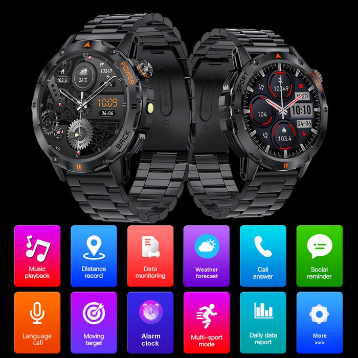 COIUSOR smartwatch features a 1.53-inch high-definition display, voice calls, real-time information synchronization with mobile phones, an LED flashlight, a compass, a 400mAh rechargeable battery, multiple sports modes, one-c