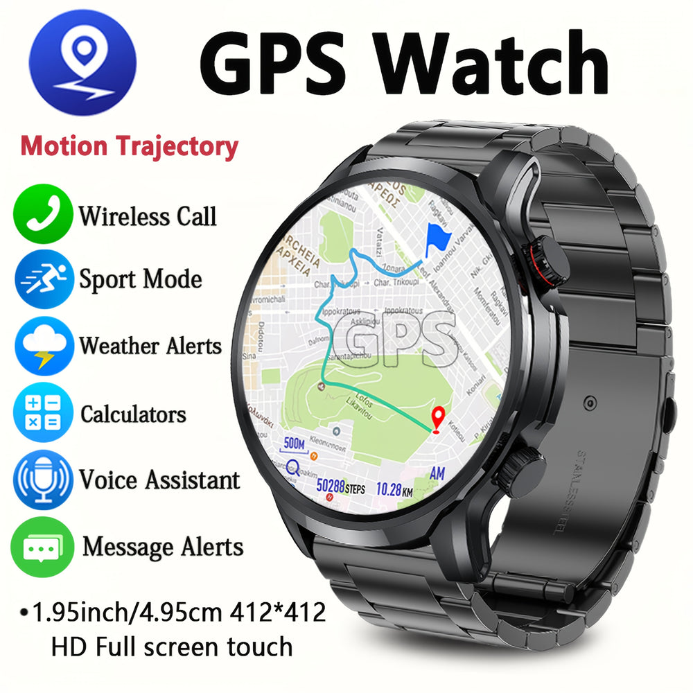 2025 New GPS Tracking Smartwatch, 1, 95-inch HD Large Screen, 500mAh Large Capacity Battery, Built-in 5, 2/3, 0 Dual Wireless Chip, Supports Wireless Calling, Multiple Sports Modes, Suitable for iPhone and Android, Zinc Alloy