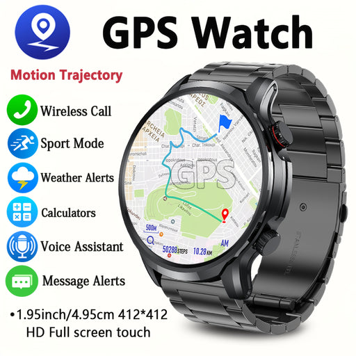 2025 New GPS Tracking Smartwatch, 1, 95-inch HD Large Screen, 500mAh Large Capacity Battery, Built-in 5, 2/3, 0 Dual Wireless Chip, Supports Wireless Calling, Multiple Sports Modes, Suitable for iPhone and Android, Zinc Alloy
