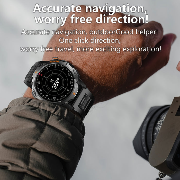 COIUSOR smartwatch features a 1.53-inch high-definition display, voice calls, real-time information synchronization with mobile phones, an LED flashlight, a compass, a 400mAh rechargeable battery, multiple sports modes, one-c
