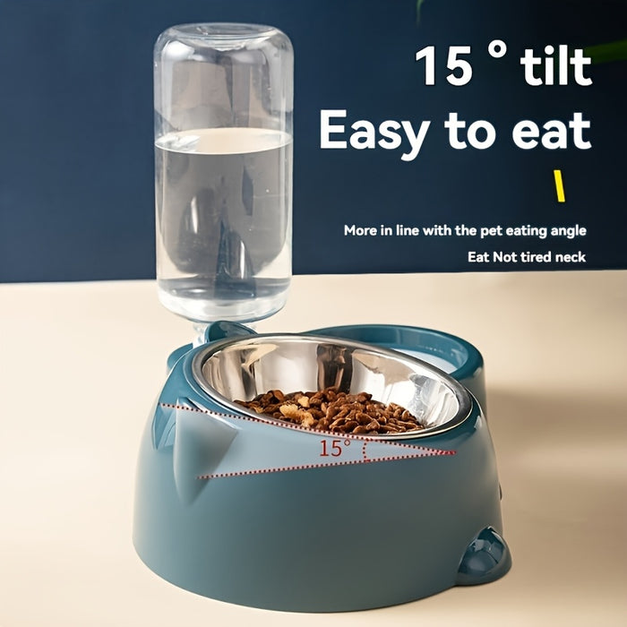 Pet Supplies Cat Automatic Feeder Integrated Pet Feeder, Automatic Water Dispenser, Anti-slip Tilted Stainless Steel Bowl, Cat and Dog Supplies Suitable for Cats and Dogs, No Batteries Required, No Power Supply, Cat Automatic