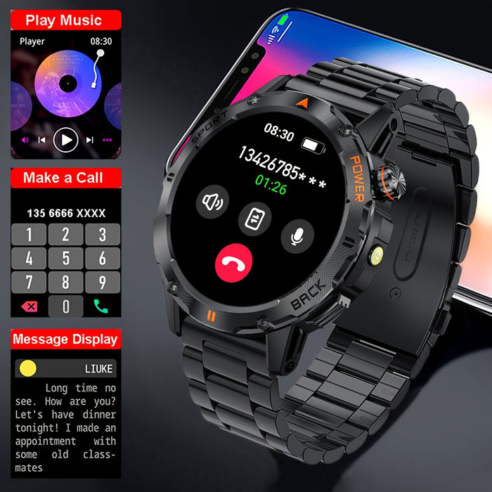 COIUSOR smartwatch features a 1.53-inch high-definition display, voice calls, real-time information synchronization with mobile phones, an LED flashlight, a compass, a 400mAh rechargeable battery, multiple sports modes, one-c