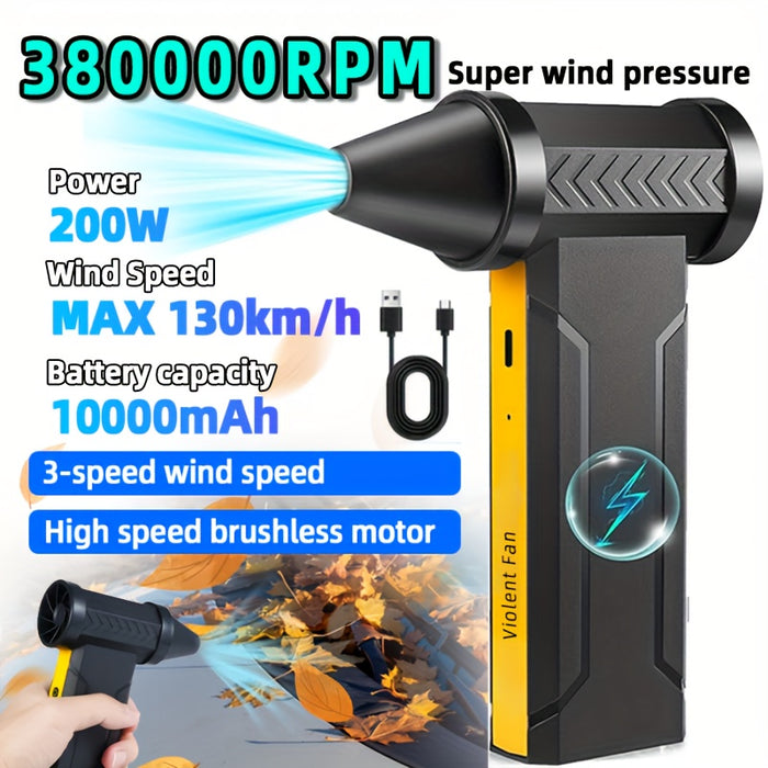 380000RPM Portable Turbo Violent Fan - 3-Speed Cordless Air Duster | 10000mAh USB-C Rechargeable | Cooling Handheld Turbo Jet Blower for Dust, Snow, Camping, Keyboard Cleaning - Ultimate Men's Gadget Gift