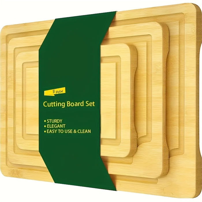 3pcs Bamboo Cutting Board Set, Wooden Thick Multipurpose Chopping Boards for Meat, Vegetables, Fruits, ldeal for Christmas, HalloweenThanksgiving, Valentine's, Mother's Day