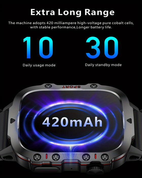 DAORKOW'S New Rugged Smartwatch for Men: Wireless Talk,, Sports Fitness AI Voice, Outdoor 100+ Sports Modes, 4.98cm TFT Screen, 8868 Watch Chip, 420mAh Rechargeable Battery, Alloy Body, Silicone Strap, 240p Resolution, USB Ch