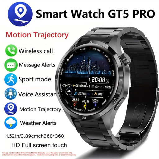 The 2025 New GT5 Pro Smartwatch Is Equipped with A 3.86cm 360 * 360 High-definition Screen, AI Voice Wireless Calling Smartwatch, GPS Sports Trajectory, 100+sports Mode, USB Charging, Outdoor Sports Watch, Zinc Alloy Shell Fi