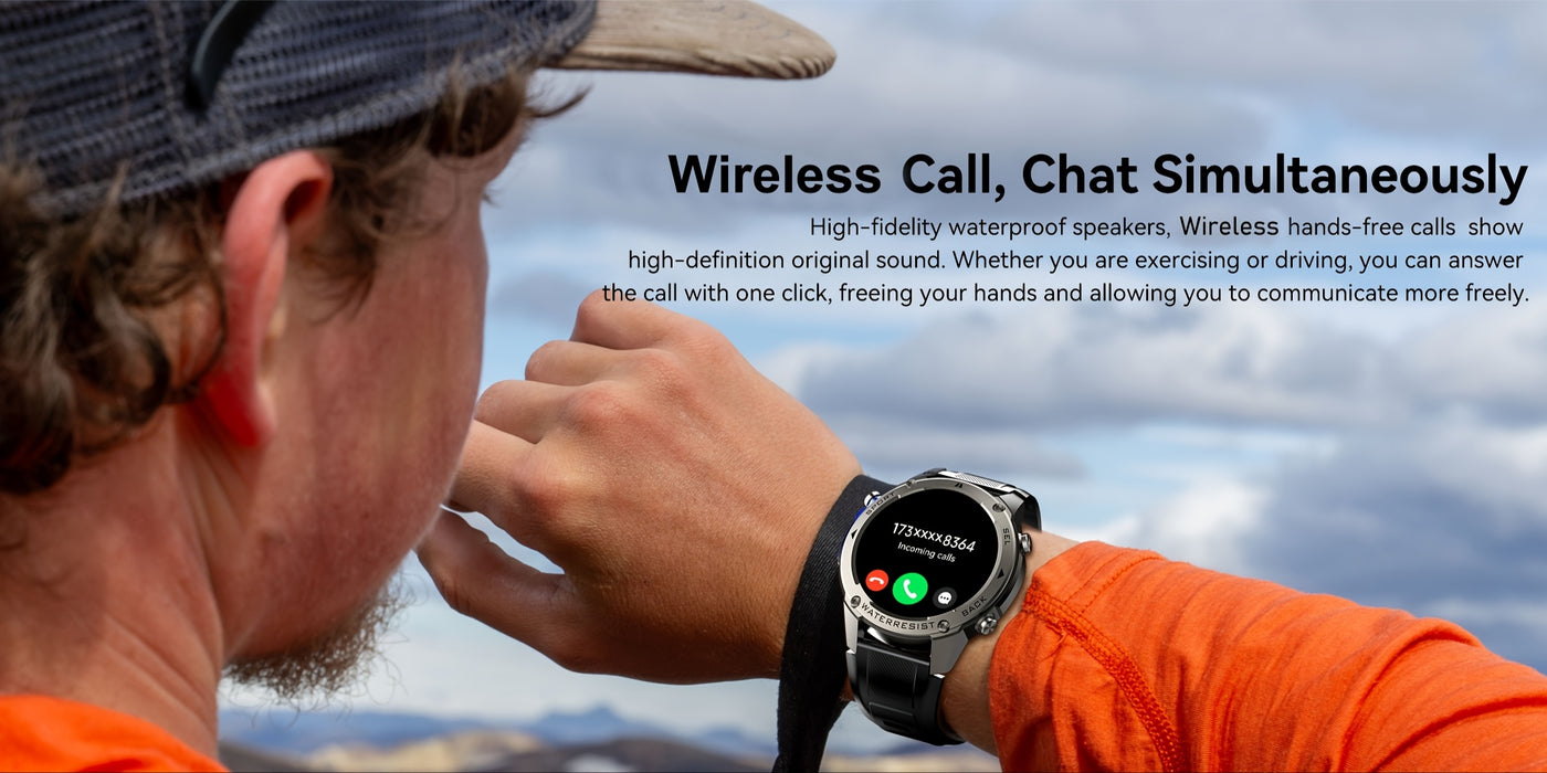 GUHUAVMI new GPS outdoor sports smart watch for men, built-in GPS, 5ATM swimming watch, compass, 100+ sports mode, 1.43-inch AMOLED screen, wireless call, alloy shell, durable, suitable for adults climb mountains, ride, outdo