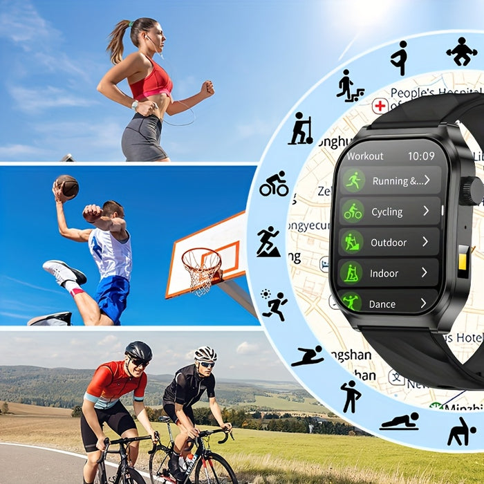 AI voice assistant high-definition touch screen - multifunctional 2.1-inch smartwatch, LED flashlight, sedentary reminder/music control, remote camera control, as well as high-quality smartwatch with wireless calling, message
