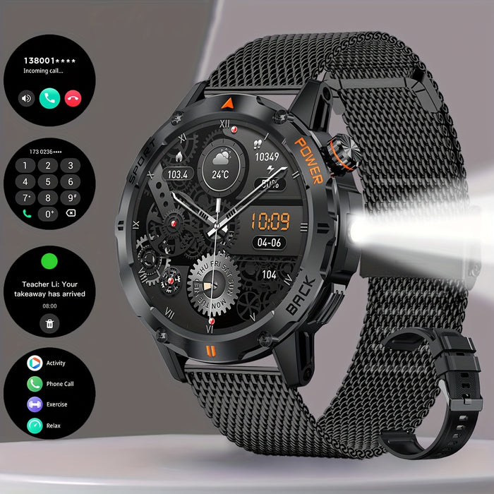 COIUSOR smartwatch features a 1.53-inch high-definition display, voice calls, real-time information synchronization with mobile phones, an LED flashlight, a compass, a 400mAh rechargeable battery, multiple sports modes, one-c