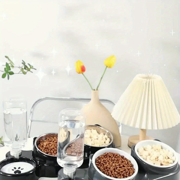 2-in-1 Pet Feeder and Water Dispenser, Stainless Steel & Plastic, Automatic Dual Bowl for Cats and Dogs, Easy Sloped Design, Durable Feeding Station
