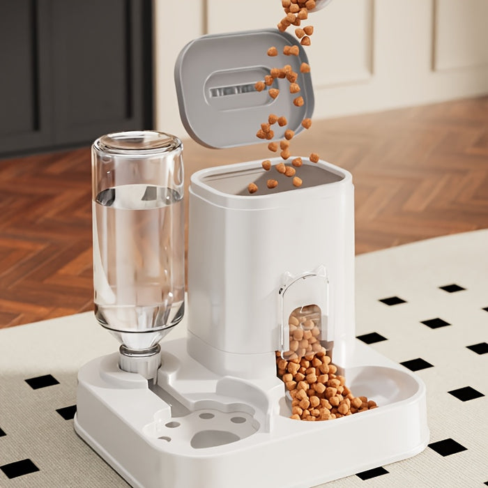 2-in-1 Automatic Cat Feeder & Water Dispenser - Neck-Friendly Anti-Choking Design, Leak-Proof Pet Station with Spill-Proof Lid, Multi-Compartment Food & Water Dispenser for Busy Cat Owners, Indoor Pet Feeder & Water Dispenser
