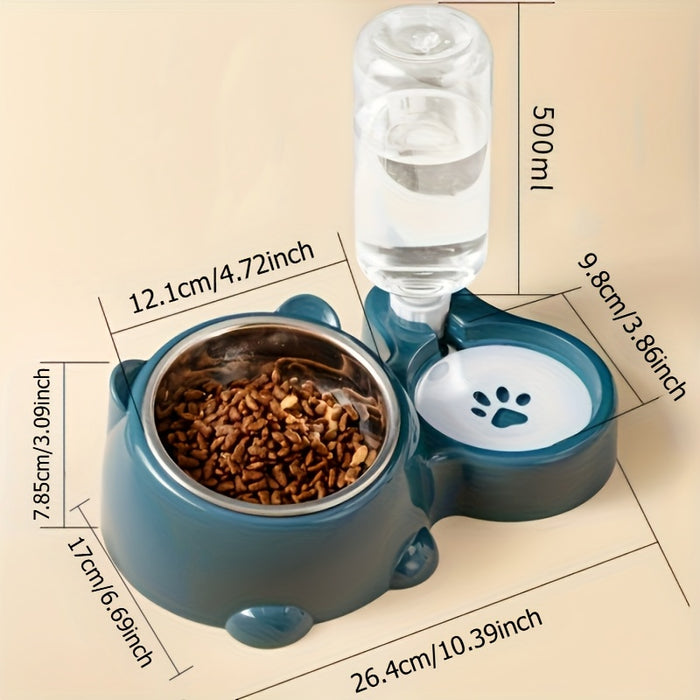 Pet Supplies Cat Automatic Feeder Integrated Pet Feeder, Automatic Water Dispenser, Anti-slip Tilted Stainless Steel Bowl, Cat and Dog Supplies Suitable for Cats and Dogs, No Batteries Required, No Power Supply, Cat Automatic