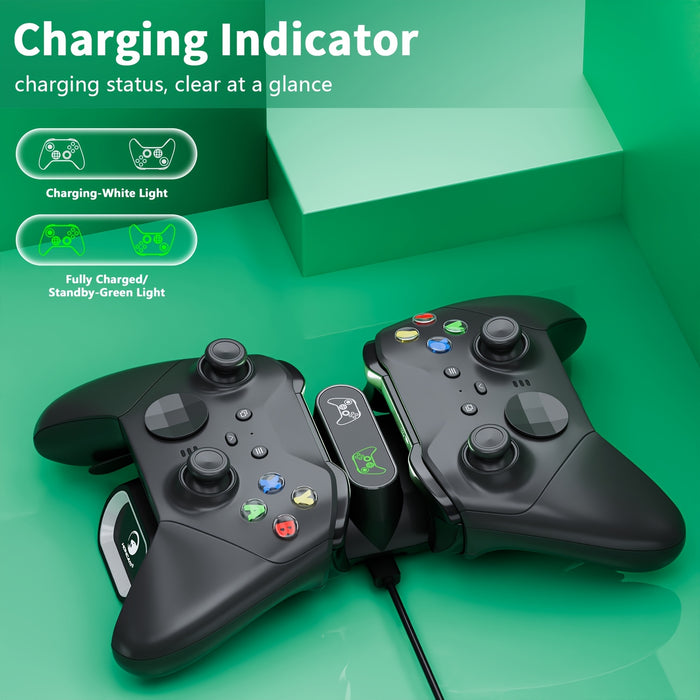 HONCAM Xbox Controller Charger - Dual Station with 2x1400mAh Rechargeable Batteries, Compatible with Xbox One/Series X|S Elite Controllers