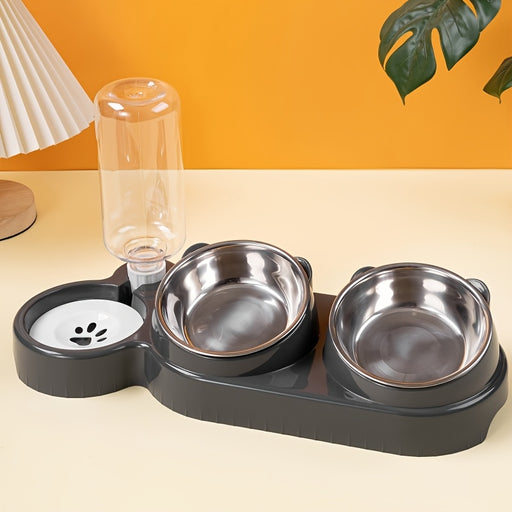 2-in-1 Pet Feeder and Water Dispenser, Stainless Steel & Plastic, Automatic Dual Bowl for Cats and Dogs, Easy Sloped Design, Durable Feeding Station