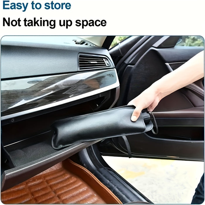 Compact Roll-Up Sunshade for Front Window - Heat Insulation and UV Protection, Easy-to-Use Auto Interior Accessory, UPF50+ Material, Fits Most Vehicles, Sun Protection Curtain | Sleek Black Umbrella Design | Easy Handling, Ca