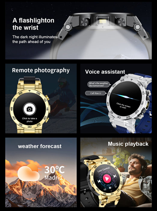 LIGE New Fashion Smartwatch 3.89 cm Screen for Men Take Photos Wireless Calls 100 Sports Modes LED Flashlight Weather Forecast Message Notification Music Playback Voice Assistant Alarm Clock Watch
