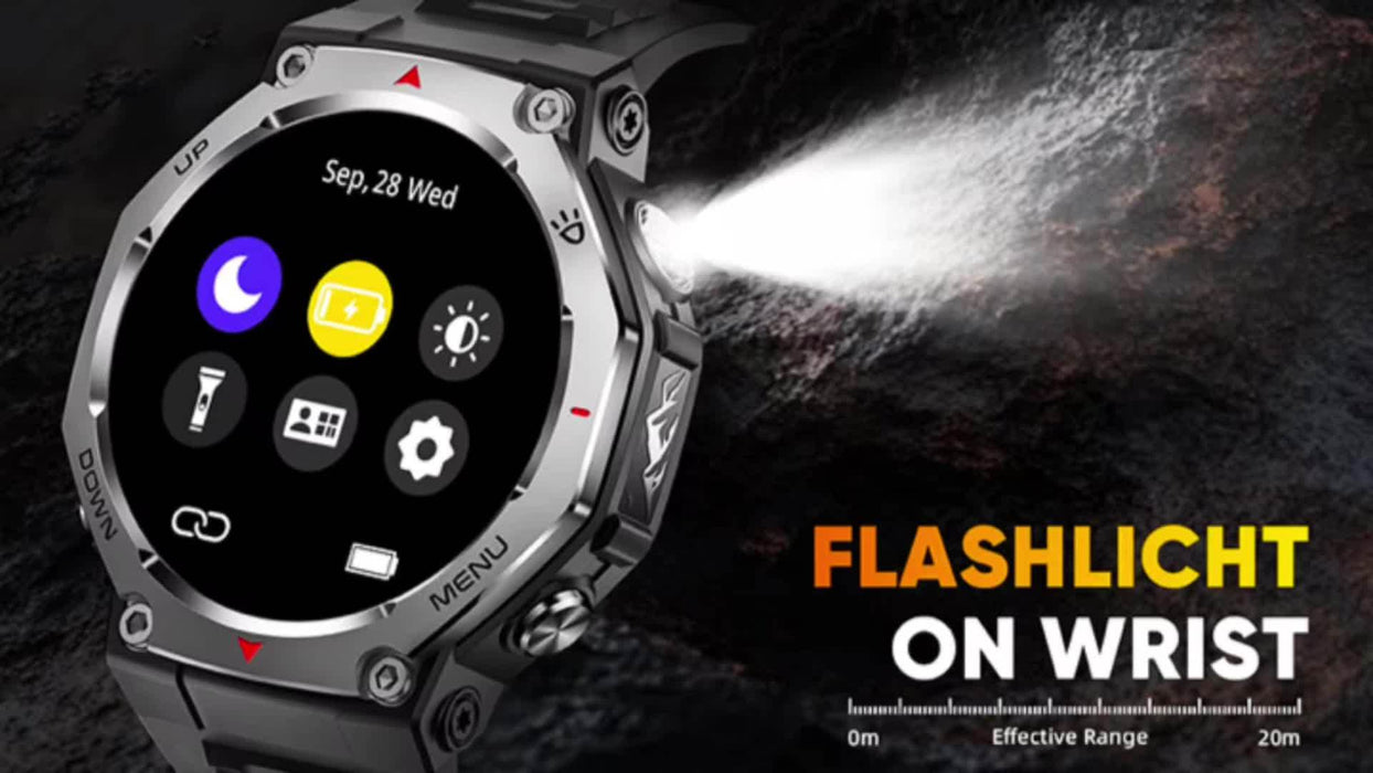 1.43" AMOLED Smartwatch - HD Resolution, 466 * 466 Pixels, 525mAh, High Quality, 5ATM, Multi-Sport Tracker, Music & Call Functionality, Supports Swimming And Diving Up to 50 meters, LED Flashlight Smart Watch for iPhone & for