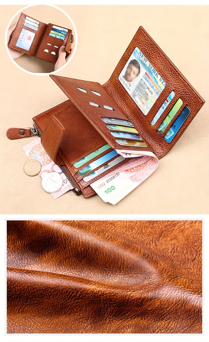 BANYANU Men'S Genuine Leather Wallet - Slim Vertical Design with Multiple Card Slots, RFID Blocking, and Secure Zipper Closure for Everyday Use, Everyday Wallet | Sleek Wallet | Genuine Leather Wallet