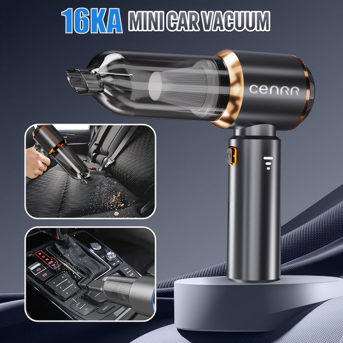 CENRR 160000PA Portable Handheld Wireless Car Vacuum Cleaner - 3-Battery Power, 3-Speed Adjustable, 0.1-0.2L Dust Cup, 65dB Quiet Operation, USB Rechargeable for Car Interior Cleaning, Car Vacuum Cleaner, Sleek Design, Durabl