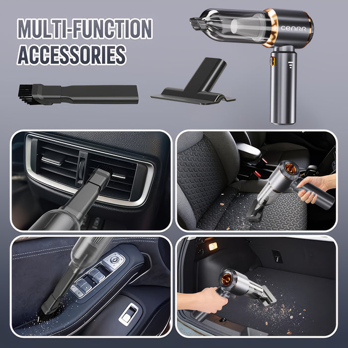 CENRR 160000PA Portable Handheld Wireless Car Vacuum Cleaner - 3-Battery Power, 3-Speed Adjustable, 0.1-0.2L Dust Cup, 65dB Quiet Operation, USB Rechargeable for Car Interior Cleaning, Car Vacuum Cleaner, Sleek Design, Durabl