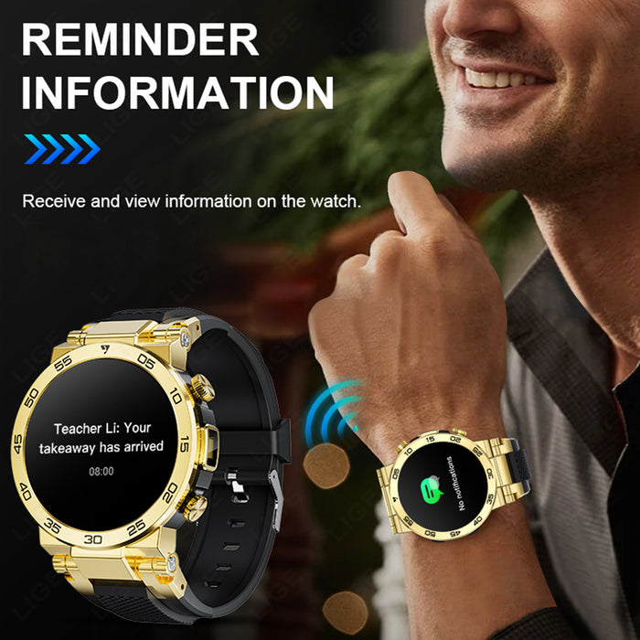 LIGE New Fashion Smartwatch 3.89 cm Screen for Men Take Photos Wireless Calls 100 Sports Modes LED Flashlight Weather Forecast Message Notification Music Playback Voice Assistant Alarm Clock Watch