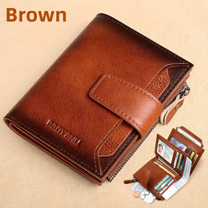 BANYANU Men'S Genuine Leather Wallet - Slim Vertical Design with Multiple Card Slots, RFID Blocking, and Secure Zipper Closure for Everyday Use, Everyday Wallet | Sleek Wallet | Genuine Leather Wallet