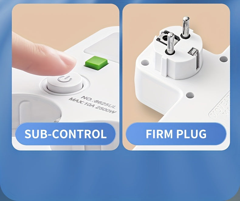 EU Plug Converter Socket with 5 Outlets, Multi-Port Wall Socket with Independent Switch and Small Night Light Adapter