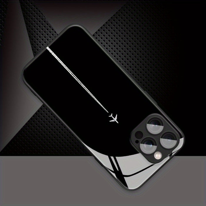 Minimalist Black Sky Airplane Contrail Pattern with Lens Protection Phone Case for Iphone Models 16/16Pro/16Promax/16Plus/15/15Plus/15Pro/15Promax, 14/14Plus/14Pro/14Promax, 13/13Pro/13Promax, 12/12Pro/12Promax, 11/11Pro/11Pr