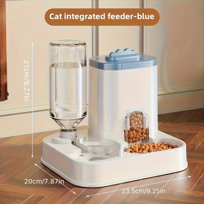 2-in-1 Automatic Cat Feeder & Water Dispenser - Neck-Friendly Anti-Choking Design, Leak-Proof Pet Station with Spill-Proof Lid, Multi-Compartment Food & Water Dispenser for Busy Cat Owners, Indoor Pet Feeder & Water Dispenser