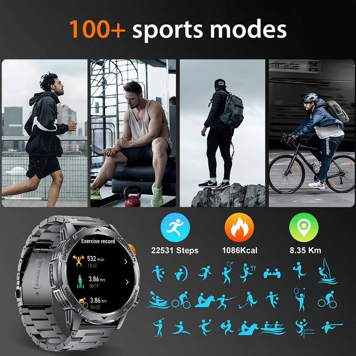 LIGE Men'S Smart Watch with 1000mAh Battery, Wireless Calls, Sleep Monitor, 1, 17.78cm Round Screen, LED Flashlight, 120+ Sports Modes, Fitness Tracker, IPX8 Waterproof, Compatible with Android & for iPhone