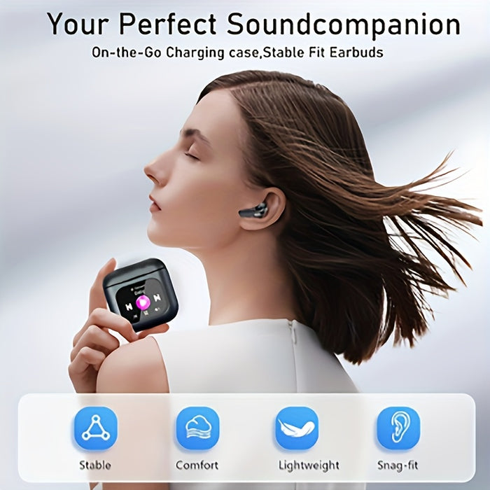 5.3 Multifunctional Touch Screen Earbuds Wireless Noise Cancelling Headphones, 8 Hours Playback Time, Smart Touch Charging Case with Built-in SD Card and MP3 Playback Function, Suitable for Running, Exercise, Travel