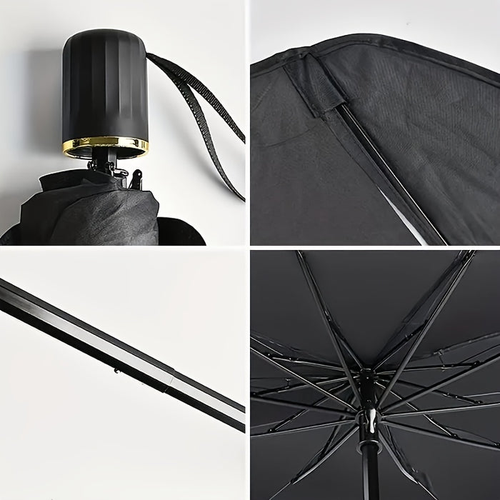 Compact Roll-Up Sunshade for Front Window - Heat Insulation and UV Protection, Easy-to-Use Auto Interior Accessory, UPF50+ Material, Fits Most Vehicles, Sun Protection Curtain | Sleek Black Umbrella Design | Easy Handling, Ca