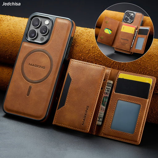 Magnetic Wallet Cover for Iphone 16E/16/15/14/13/12 Pro Max Plus Featuring a Card Holder, Removable Wireless Charging Faux Leather Stand Case with 8 Card Compartments And