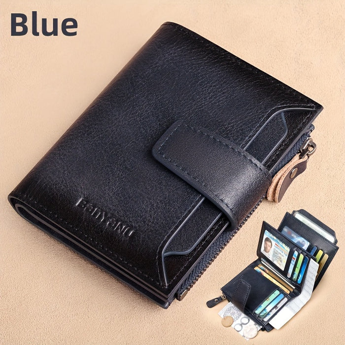 BANYANU Men'S Genuine Leather Wallet - Slim Vertical Design with Multiple Card Slots, RFID Blocking, and Secure Zipper Closure for Everyday Use, Everyday Wallet | Sleek Wallet | Genuine Leather Wallet