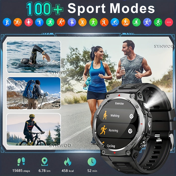 1.43" AMOLED Smartwatch - HD Resolution, 466 * 466 Pixels, 525mAh, High Quality, 5ATM, Multi-Sport Tracker, Music & Call Functionality, Supports Swimming And Diving Up to 50 meters, LED Flashlight Smart Watch for iPhone & for