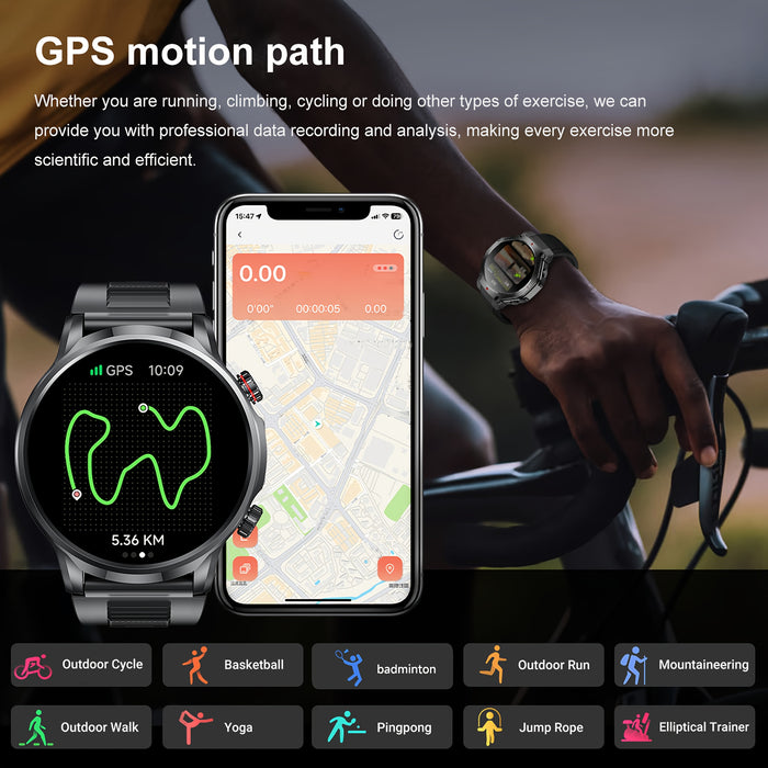 2025 New GPS Tracking Smartwatch, 1, 95-inch HD Large Screen, 500mAh Large Capacity Battery, Built-in 5, 2/3, 0 Dual Wireless Chip, Supports Wireless Calling, Multiple Sports Modes, Suitable for iPhone and Android, Zinc Alloy
