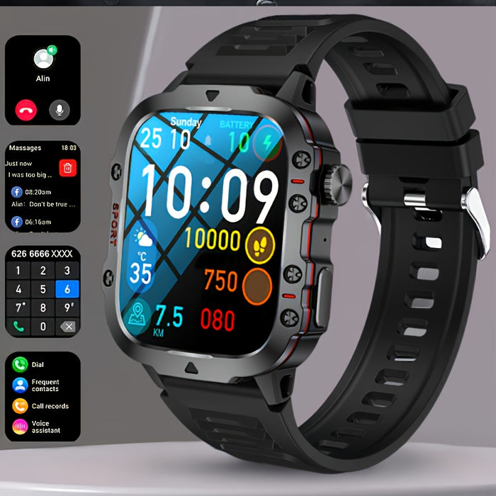 DAORKOW'S New Rugged Smartwatch for Men: Wireless Talk,, Sports Fitness AI Voice, Outdoor 100+ Sports Modes, 4.98cm TFT Screen, 8868 Watch Chip, 420mAh Rechargeable Battery, Alloy Body, Silicone Strap, 240p Resolution, USB Ch