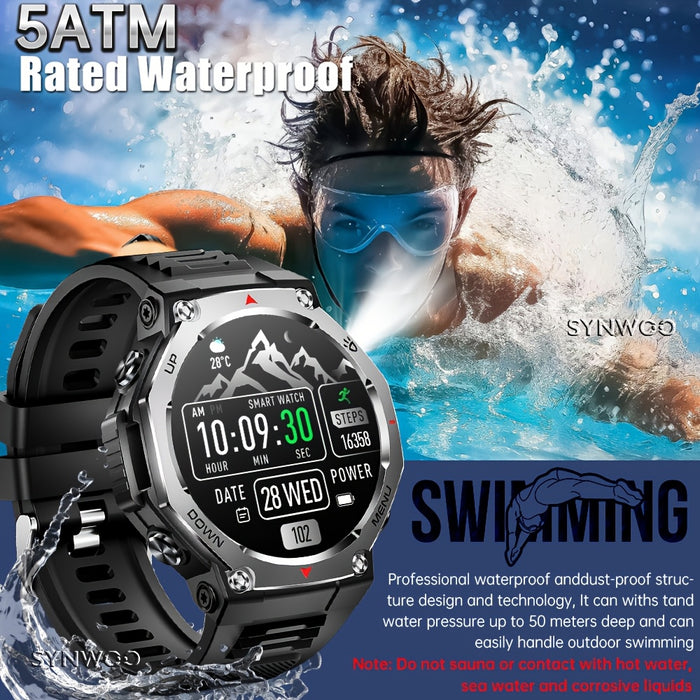 1.43" AMOLED Smartwatch - HD Resolution, 466 * 466 Pixels, 525mAh, High Quality, 5ATM, Multi-Sport Tracker, Music & Call Functionality, Supports Swimming And Diving Up to 50 meters, LED Flashlight Smart Watch for iPhone & for