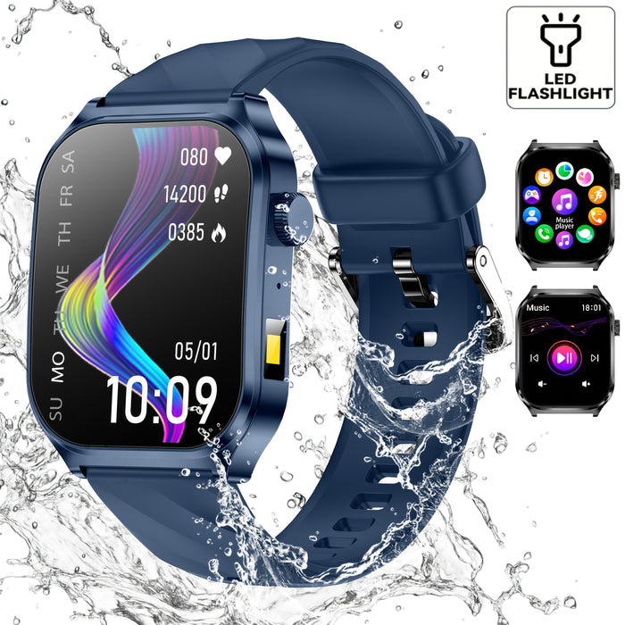 AI voice assistant high-definition touch screen - multifunctional 2.1-inch smartwatch, LED flashlight, sedentary reminder/music control, remote camera control, as well as high-quality smartwatch with wireless calling, message