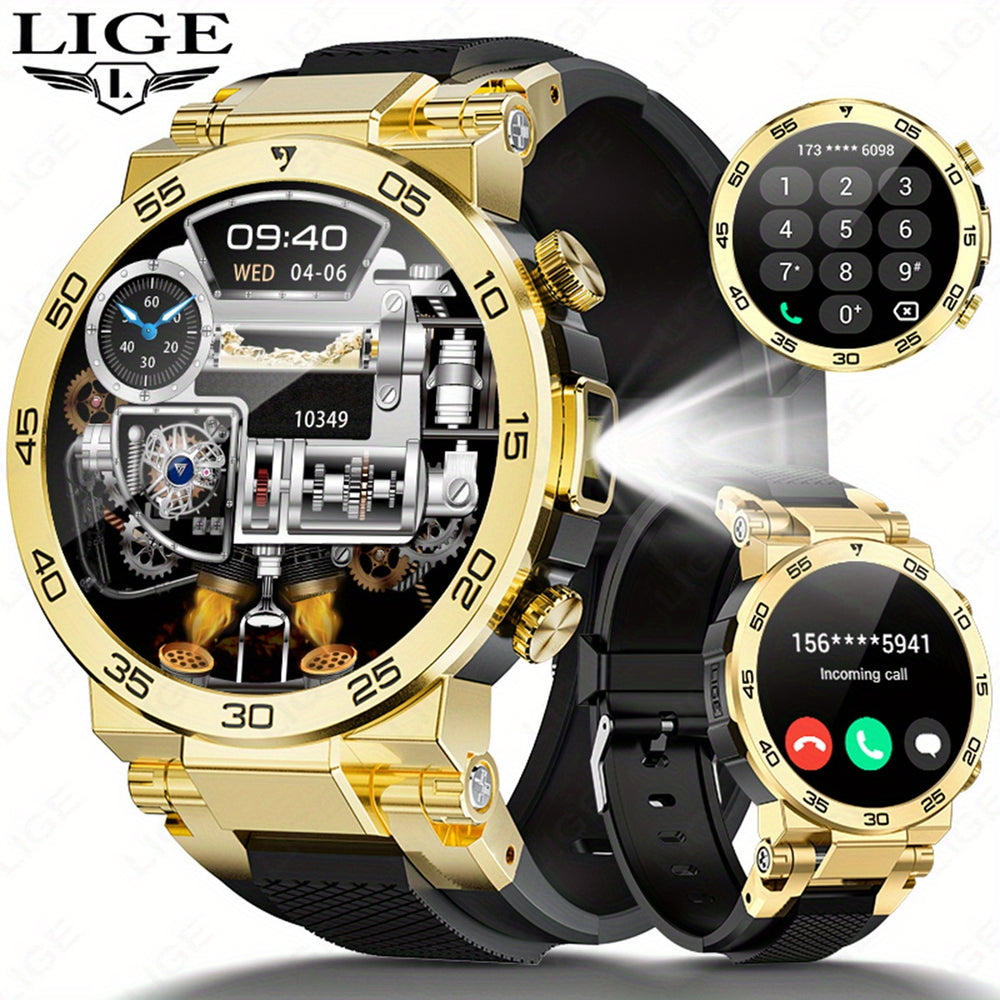 LIGE New Fashion Smartwatch 3.89 cm Screen for Men Take Photos Wireless Calls 100 Sports Modes LED Flashlight Weather Forecast Message Notification Music Playback Voice Assistant Alarm Clock Watch